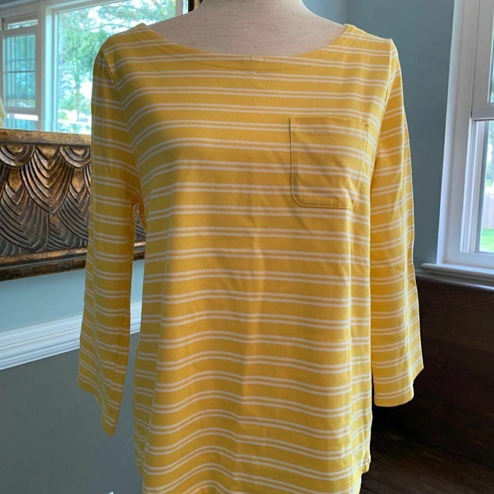 1901 Womens Top Boat Neck 3/4 Sleeve Striped Pocke